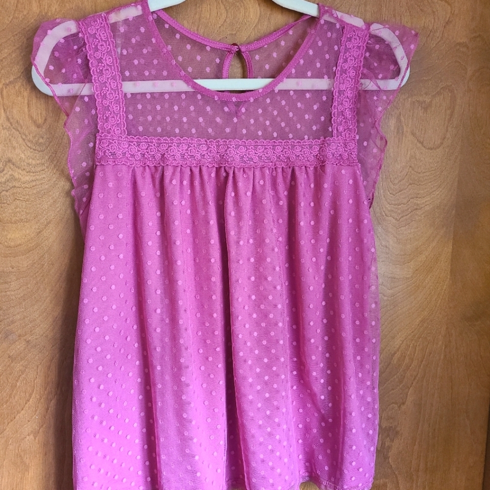 🌟 4/$20 Pink Babydoll Lace Top NWOT - Juniors size L